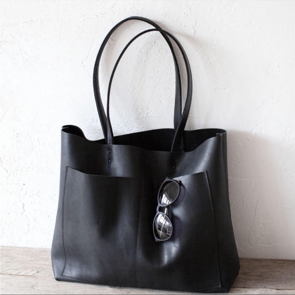 Black genuine leather tote